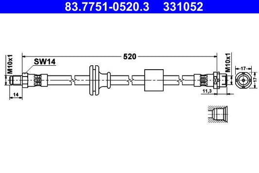 BMW X3 E83 ATE Brake Hose 83.7751-0520.3, 520mm M10x1