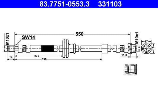BMW X3 E83 Brake Hose ATE 83.7751-0553.3, 550mm, M10x1