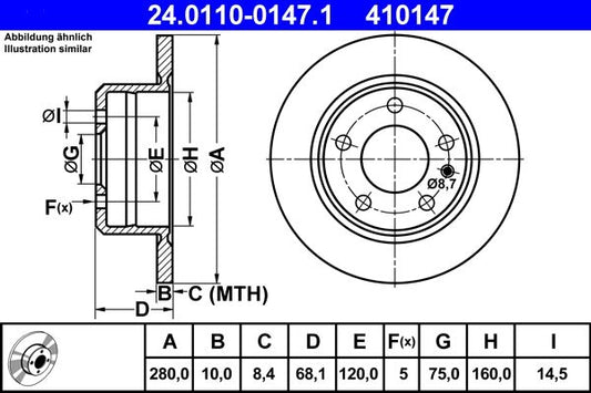 BMW E23 280mm Solid Brake Discs ATE 24.0110-0147.1