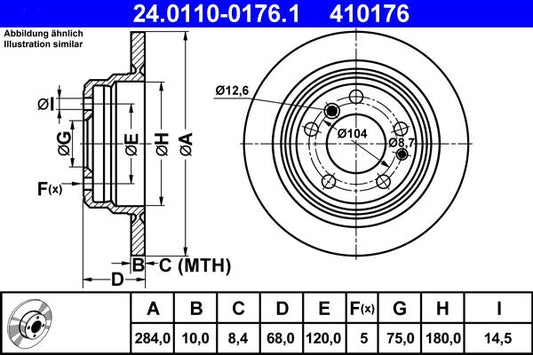 E23 BMW 7 Series ATE 24.0110-0176.1 Solid Brake Disc 284x10mm