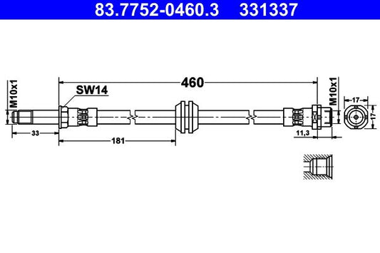 E90 E92 E93 BMW ATE Brake Hose 83.7752-0460.3, 460mm M10x1