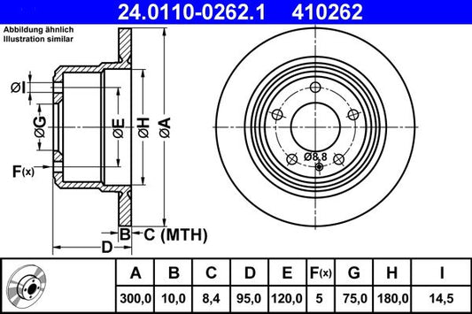 E39 E60 F10 BMW 5 Series Brake Disc ATE 24.0110-0262.1 300mm x 10mm 5-Stud