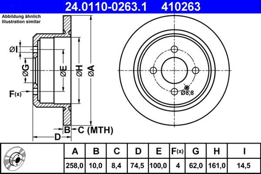 BMW E30 258x10mm Solid Brake Disc ATE 24.0110-0263.1 - Fast Road, Track Day, Daily Driver