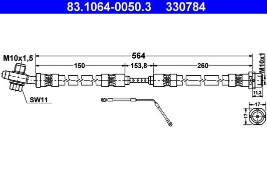 BMW E53 X5 Brake Hose ATE 83.1064-0050.3, 570mm M10x1