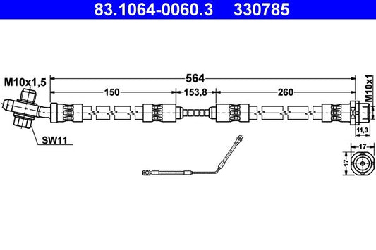 BMW X5 E53 Brake Hose 570mm M10x1 ATE 83.1064-0060.3