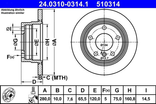 E81 E82 E87 E88 BMW 1 Series 280mm Solid Brake Discs ATE 24.0310-0314.1