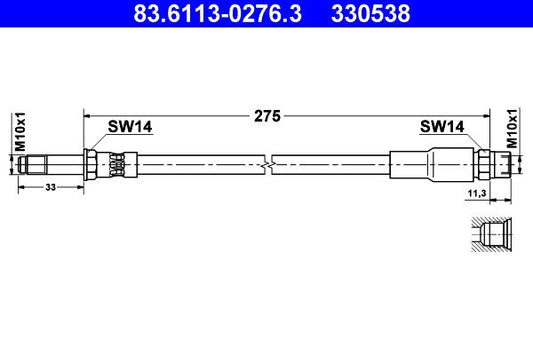 E60 E61 F10 BMW 5 Series Brake Hose 275mm M10x1 ATE 83.6113-0276.3