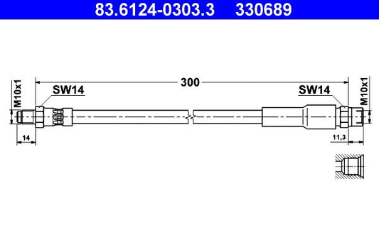 E90 E92 E93 BMW ATE Brake Hose 83.6124-0218.3, 215 mm M10x1