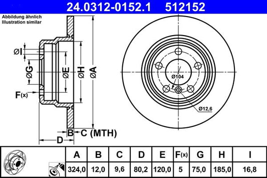 BMW X5 E53 brake discs ATE PowerDisc 24.0312-0152.1 324x12 mm solid