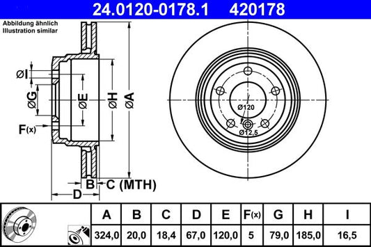 BMW E65 E66 E67 7 Series Brake Discs ATE 24.0120-0178.1 324x20mm Vented Coated