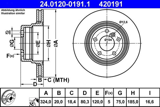 BMW X5 E53 brake discs ATE 24.0120-0191.1, 324x20mm vented coated rotors