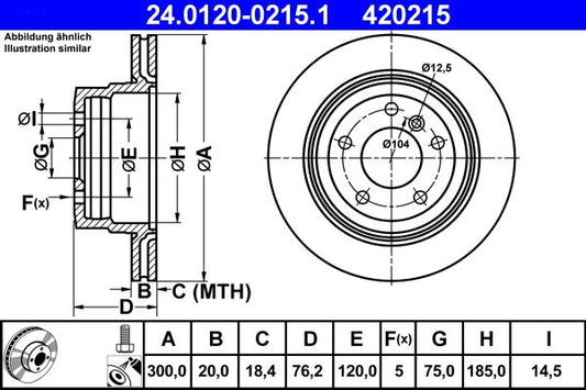 E87 BMW 1 Series brake discs ATE 24.0120-0215.1, 300x20mm vented high-carbon rotors