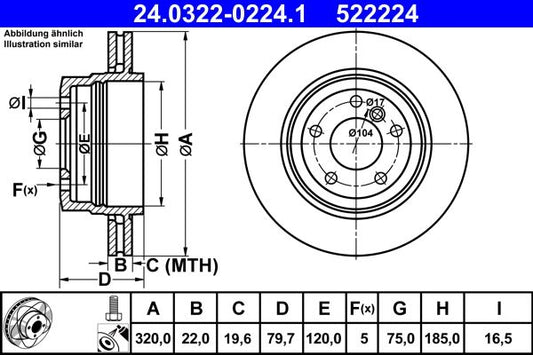 BMW X3 E83 Brake Discs ATE PowerDisc 24.0322-0224.1, 320mm Vented Coated