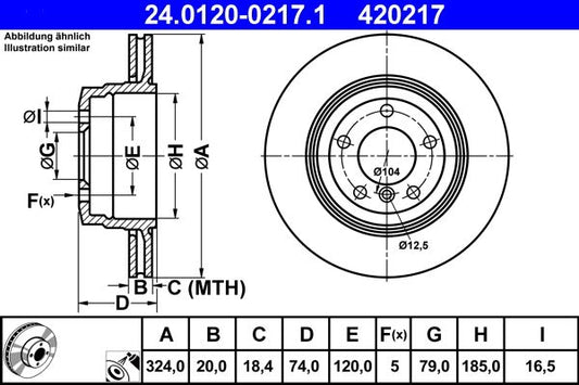 BMW E65 E66 E67 Brake Disc ATE 24.0120-0217.1, 324x20 mm Vented Coated