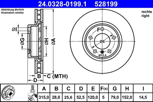 E90 E92 E93 BMW 3 Series ATE PowerDisc 24.0328-0199.1 315mm Vented Brake Discs