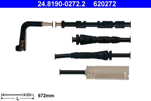 BMW 3 Series Brake Pad Wear Sensor - ATE 24.8190-0272.2, 672mm Cable, Plug-and-Play UK Fitment