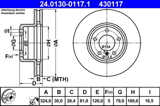 BMW E65 E66 E67 Brake Discs ATE 24.0130-0117.1 324x30mm Vented Coated