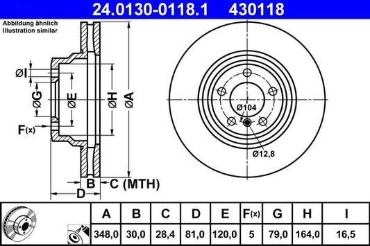 BMW E65 E66 E67 7 Series ATE 24.0130-0118.1 Brake Disc 348x30mm Vented Coated