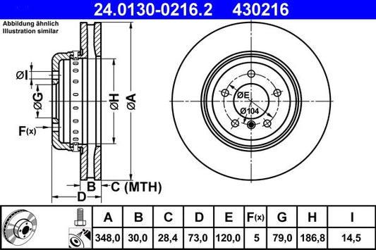 BMW Z4 E89 348x30mm Two-Piece Vented Brake Discs ATE 24.0130-0216.2