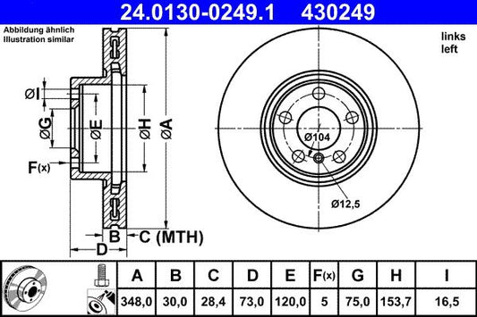 BMW X4 F26 348mm Vented Brake Discs ATE 24.0130-0249.1