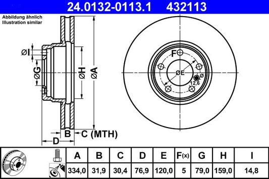 BMW E38 334mm Vented Brake Discs ATE 24.0132-0113.1