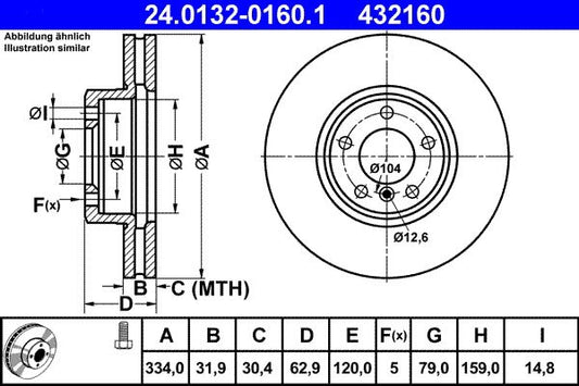 BMW E52 Z8 334mm Vented Brake Disc ATE 24.0132-0160.1