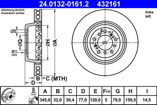 BMW E39 5 Series front brake disc ATE 24.0132-0161.2, 345mm two-piece vented
