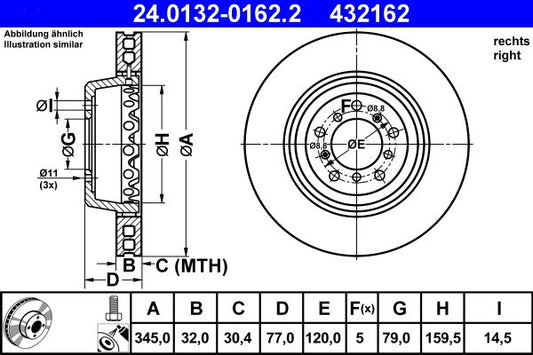 BMW E39 Front Brake Disc 345x32mm ATE 24.0132-0162.2 Two-Piece Vented