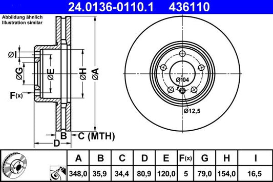 BMW E65 E66 E67 7 Series Brake Discs ATE 24.0136-0110.1 348mm Vented