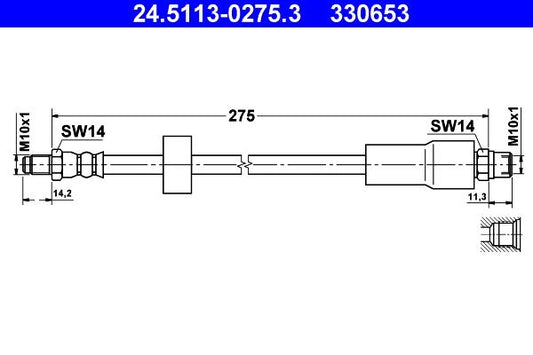 BMW E39 Touring Front Brake Hose ATE 24.5113-0275.3, 275mm M10x1