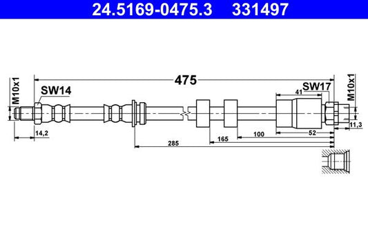 BMW X1 E84 Brake Hose ATE 24.5169-0475.3, 475 mm M10x1