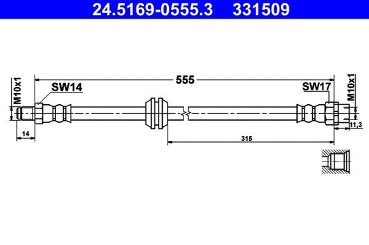 BMW E53 X5 Brake Hose ATE 24.5169-0480.3, 480mm M10x1